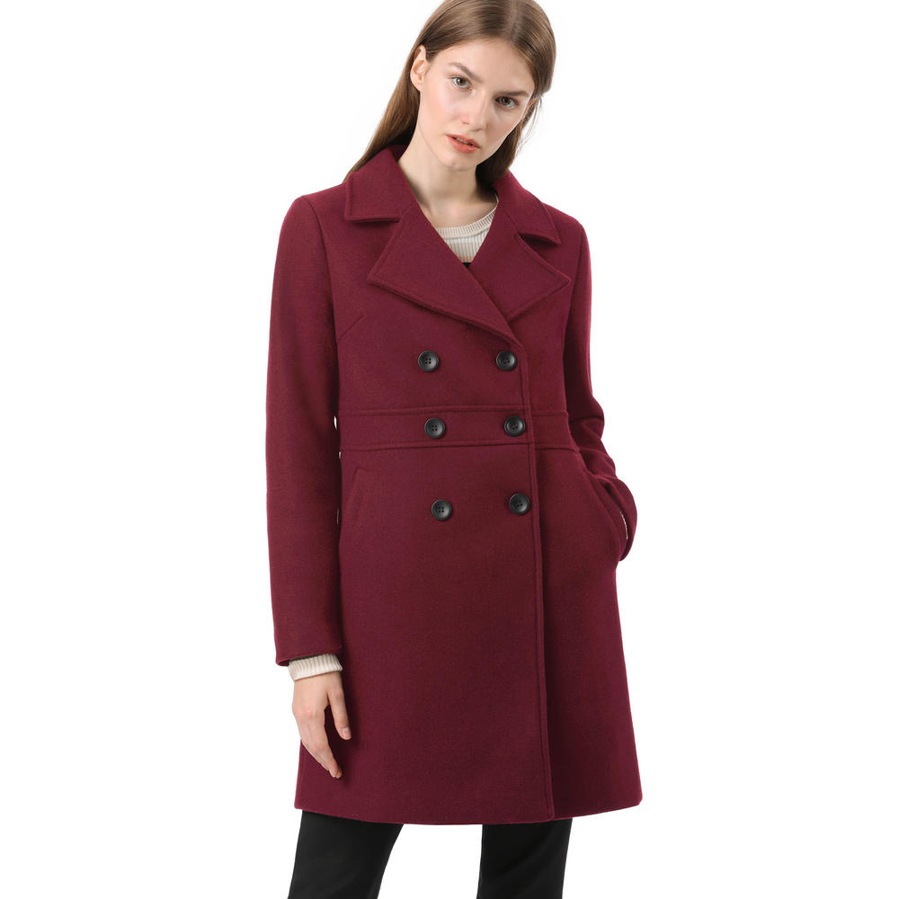 Unique Bargains Allegra K Women's Notched Lapel Double Breasted Long Trench Coat