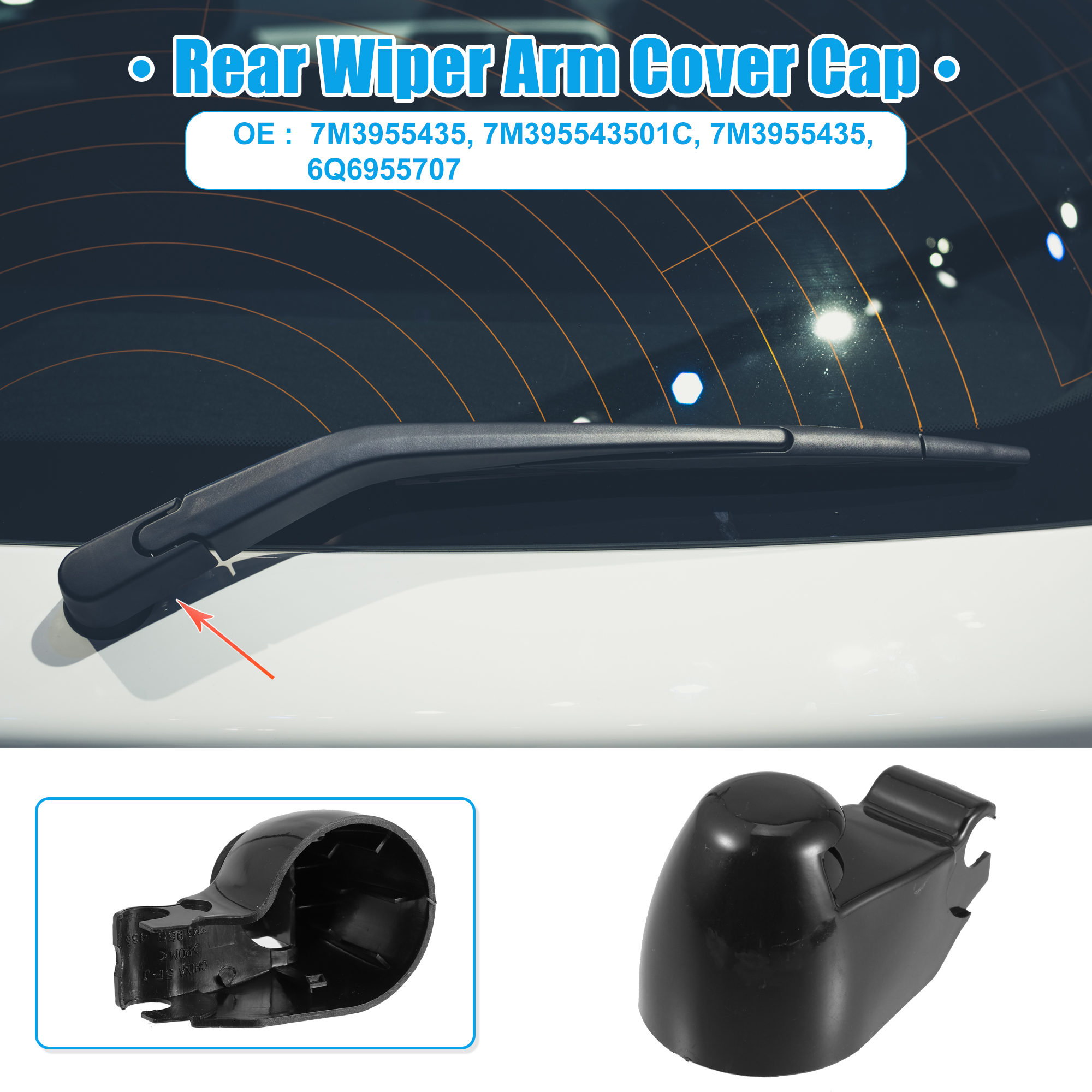 Unique Bargains Car Rear Windshield Wiper Arm Cover Cap 7M3955435 for VW GTI 2006-2009 Black