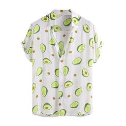 Unique Bargains Avocado Print Shirt for Men's Point Collar Button Down Short Sleeve Fruit Hawaiian Shirts