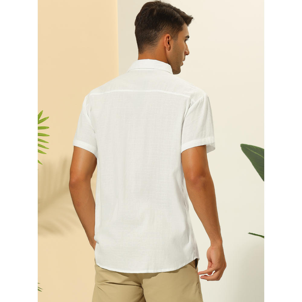 Unique Bargains Summer Shirts for Men's Solid Color Short Sleeve Button Down Regular Fit Hawaiian Shirt Tops