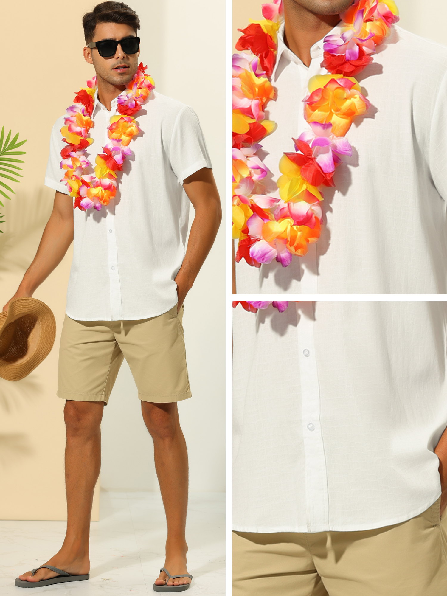 Unique Bargains Summer Shirts for Men's Solid Color Short Sleeve Button Down Regular Fit Hawaiian Shirt Tops