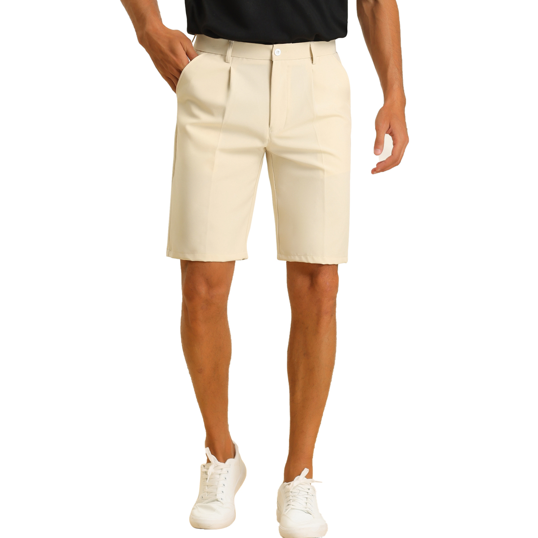Unique Bargains Chino Shorts for Men's Classic Fit Solid Color Pleated Front Business Shorts