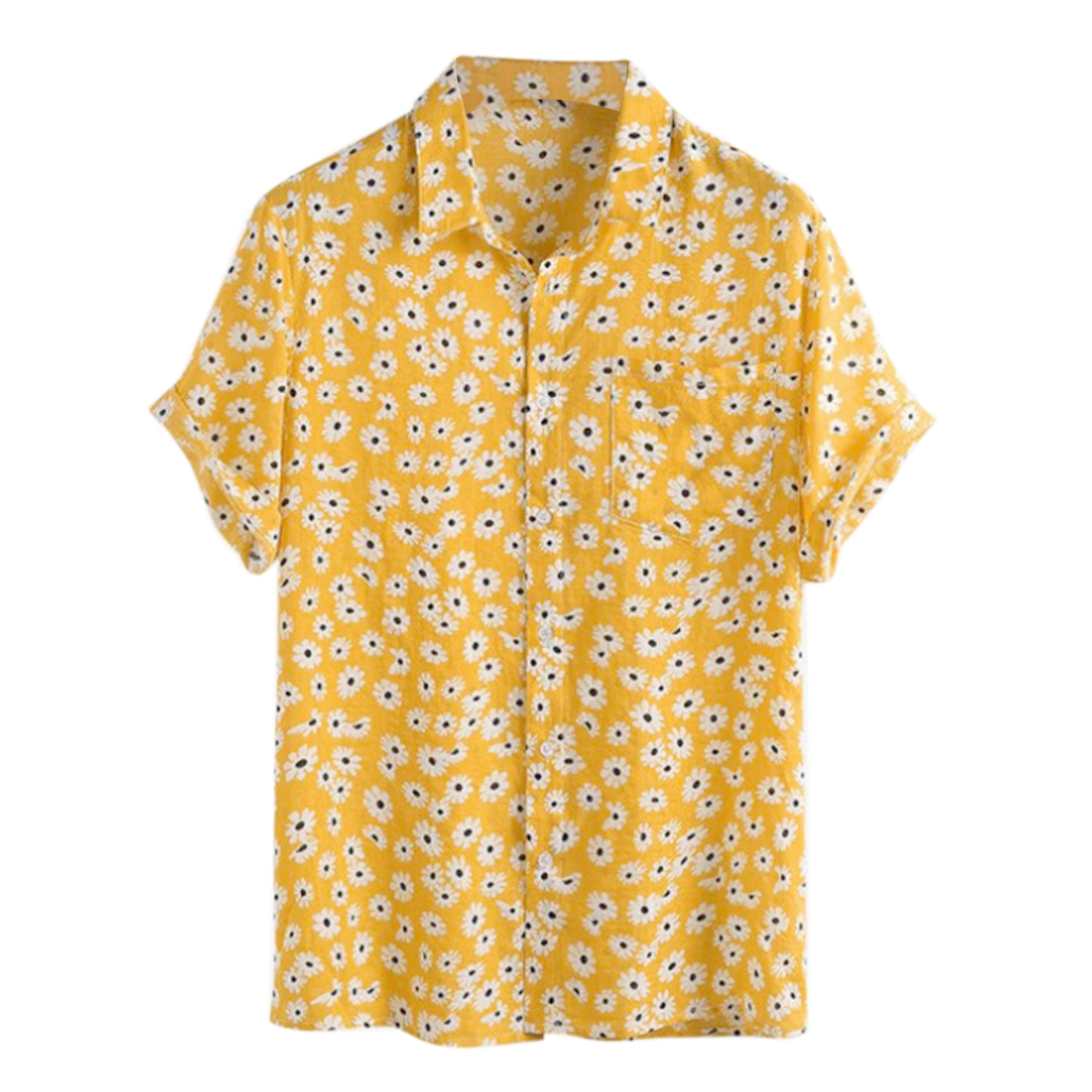 Unique Bargains Daisy Flower Shirts for Men's Button Short Sleeve Summer Hawaiian Beach Floral Shirt
