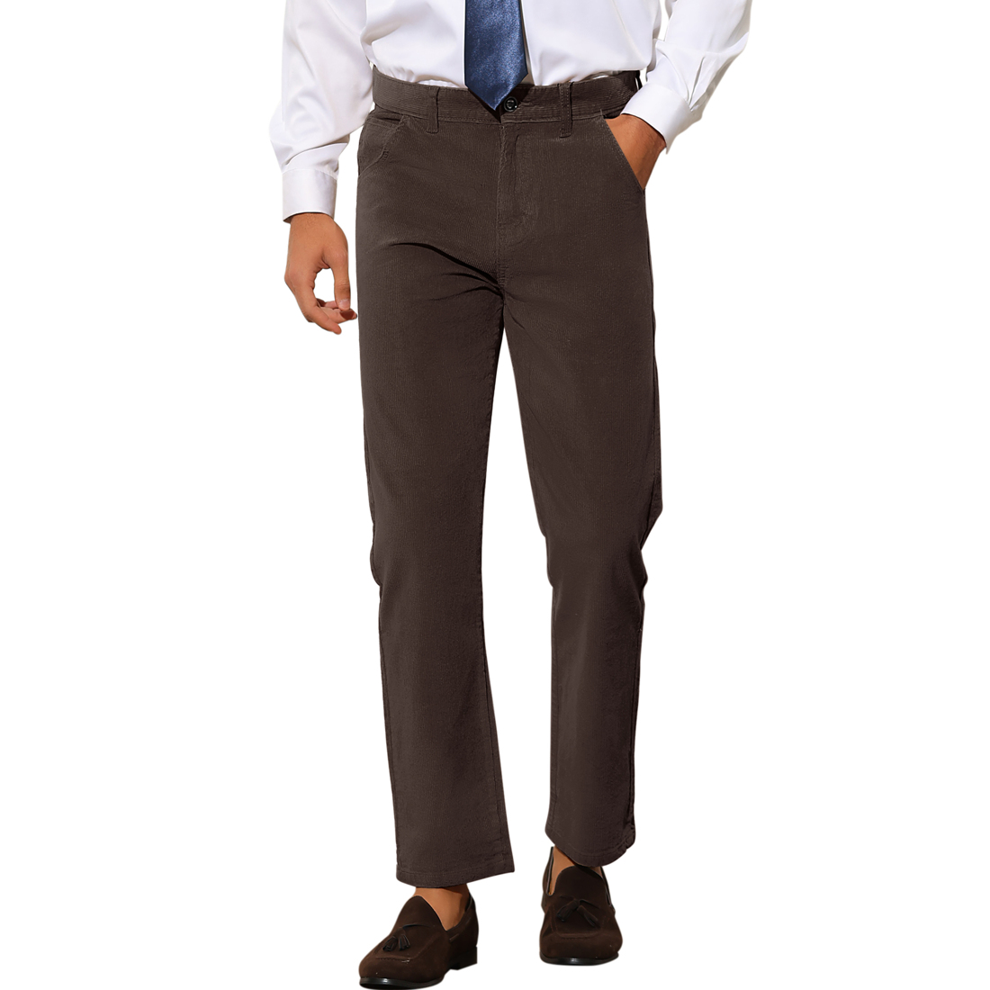 Unique Bargains Corduroy Dress Pants for Men's Straight Fit Flat Front Work Office Trousers