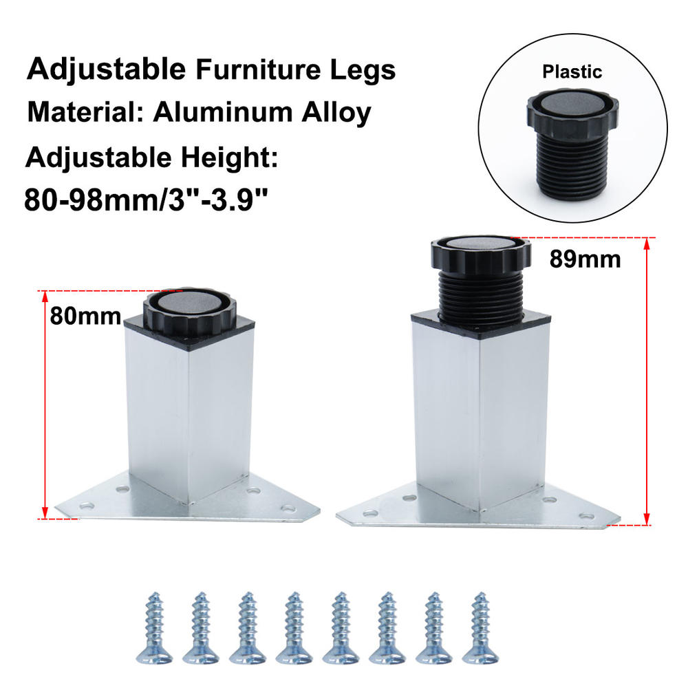 Unique Bargains 3.2" Furniture Leg Aluminium Alloy Sofa Height Replacement Adjustable Feet 5pcs