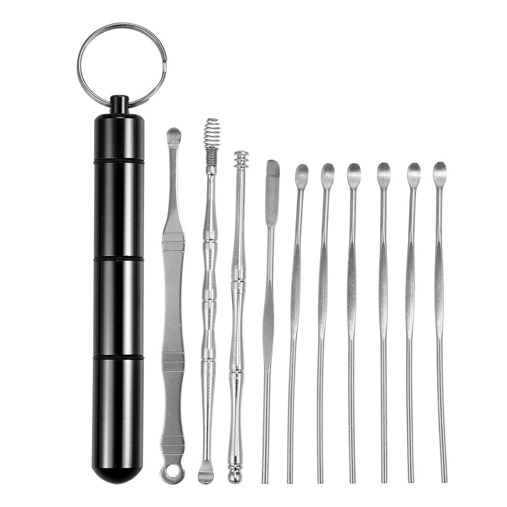 Unique Bargains 10 Pcs Earwax Cleaning Tool Kit Portable Earwax Cleaner Tool Set Black
