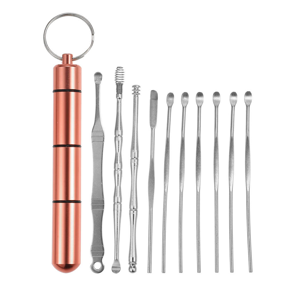 Unique Bargains 10 Pcs Earwax Cleaning Tool Kit Portable Earwax Cleaner Tool Rose Gold Tone