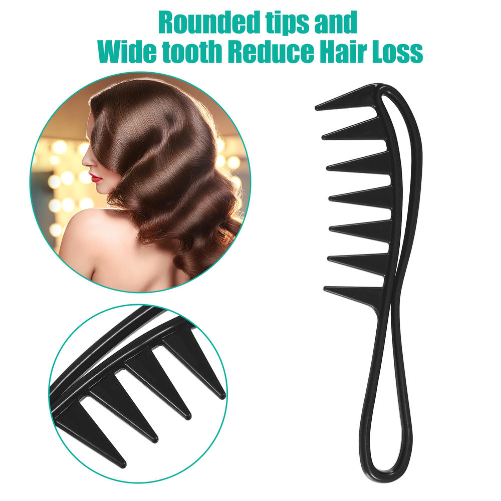 Unique Bargains 3 Pcs Hair Comb Wide Tooth Anti Static for Thick Curly Hair Hair Care Black
