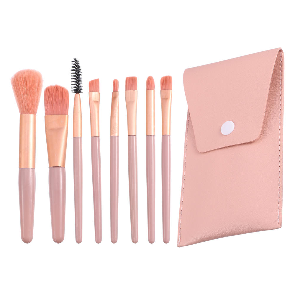 Unique Bargains 8Pcs Makeup Brush Set Travel Brush Artificial Fiber Plastic Metal Handle Pink