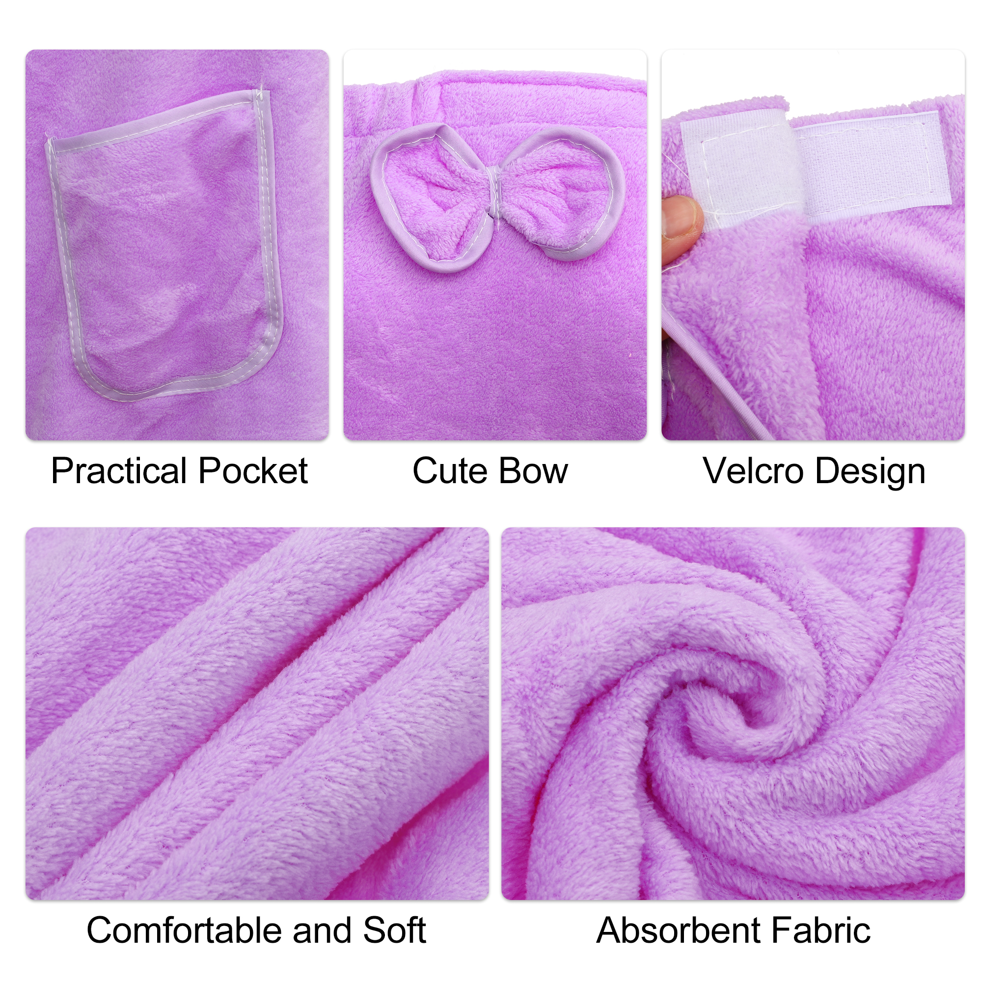 Unique Bargains Bath Wrap Towel for Women Shower Adjustable Bath Wrap Robe with Pocket Purple