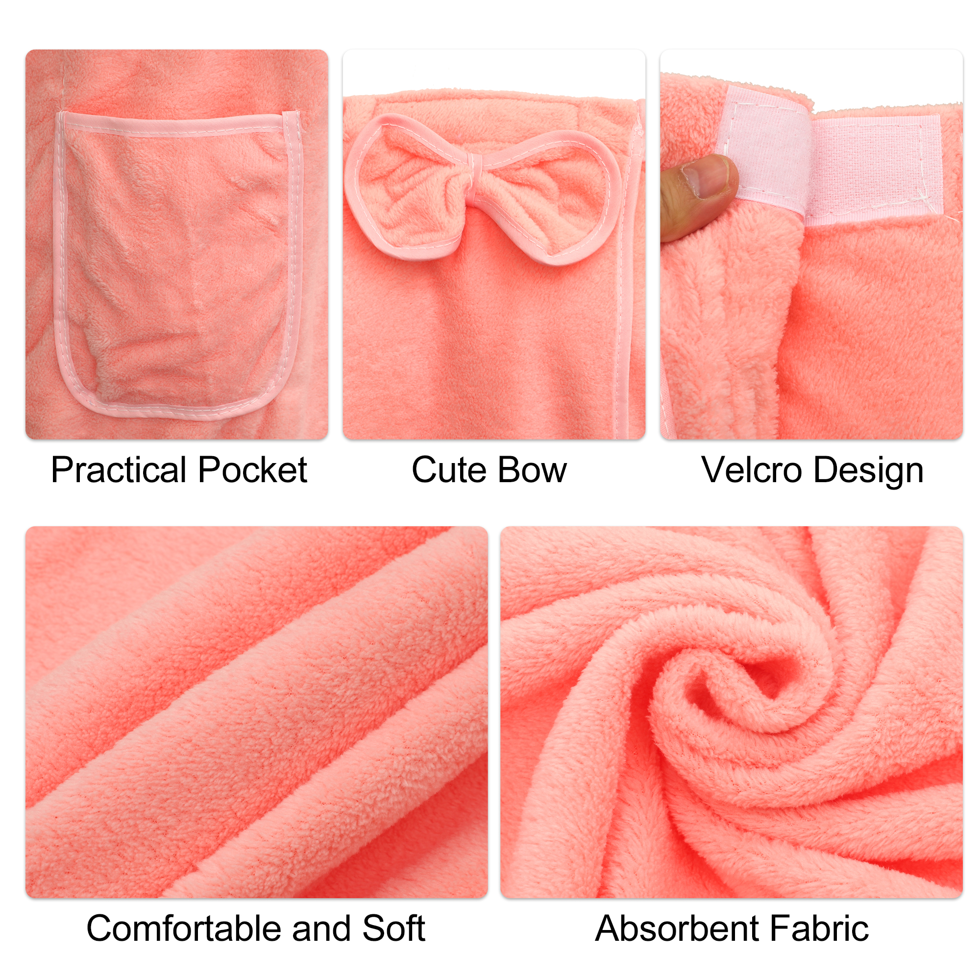Unique Bargains Bath Wrap Towel for Women Shower Adjustable Bath Wrap Robe with Pocket Pink