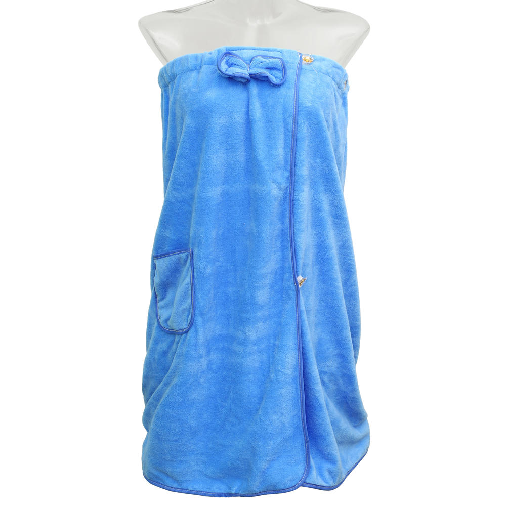 Unique Bargains Bath Wrap Towel for Women Shower Adjustable Bath Wrap Robe with Pocket Blue