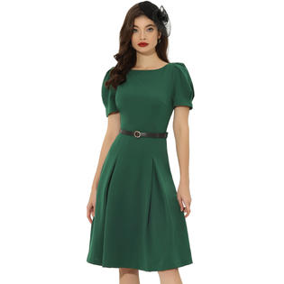 dark green office dress Retro Stage Solid High Waist Bodycon Midi Pencil Dress Dark Green,XXL