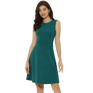 Unique Bargains Women's Work Dress Solid Color Sleeveless A-line Flare Dresses Peacock Green L Unique Bargains Women's Work Dress Solid Color Sleeveless A-line Flare Dresses Peacock Green L