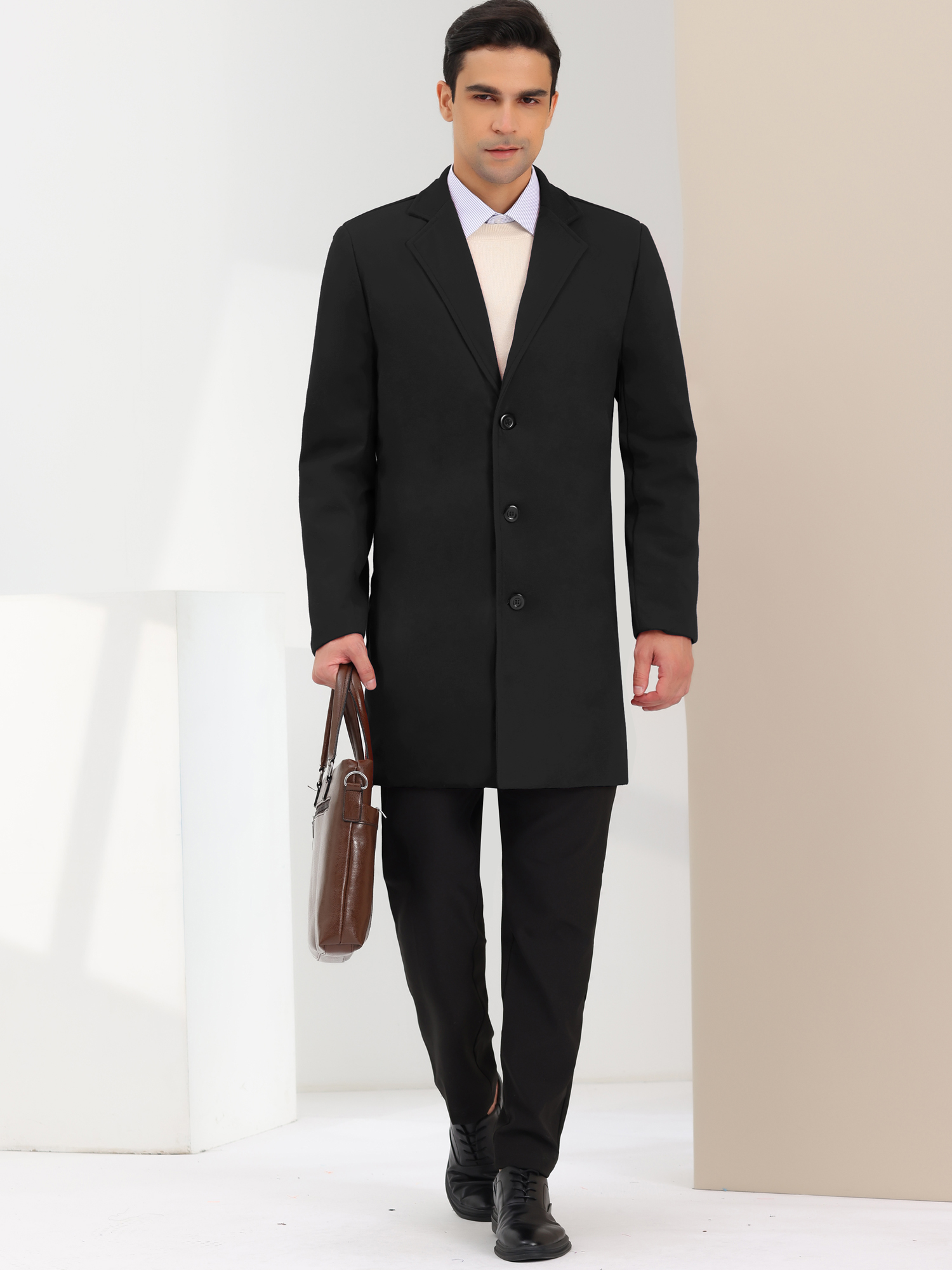Unique Bargains Lars Amadeus Men's Trench Coat Single Breasted Classic Long Overcoat