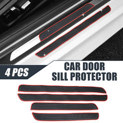 Unique Bargains 4pcs Black Red Car Door Sill Plate Protectors Door Entry Guards Sill Scuff Cover