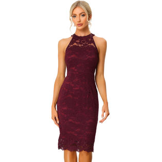 Unique Bargains Elegant Lace Dress for Women's Halter Neck Sleeveless Bodycon Cocktail Sheath Dress Unique Bargains Elegant Lace Dress for Women's Halter Neck Sleeveless Bodycon Cocktail Sheath Dress
