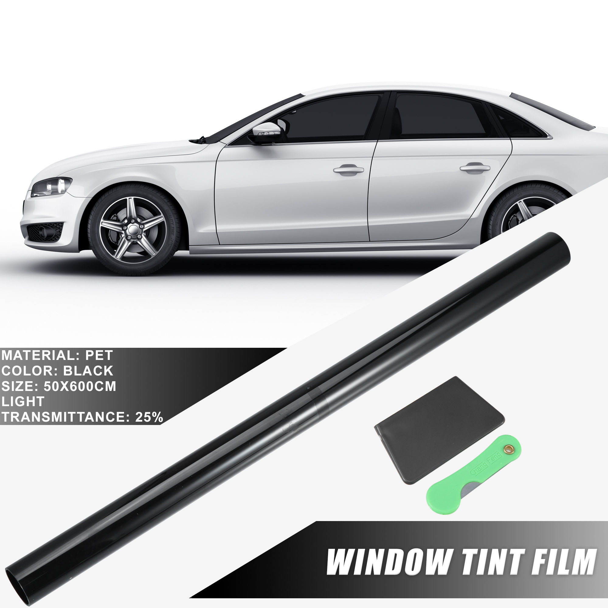 Unique Bargains 1 Set Universal Car Window Tint Film Tinting Dark Black 25% 50x600cm 20"x236"