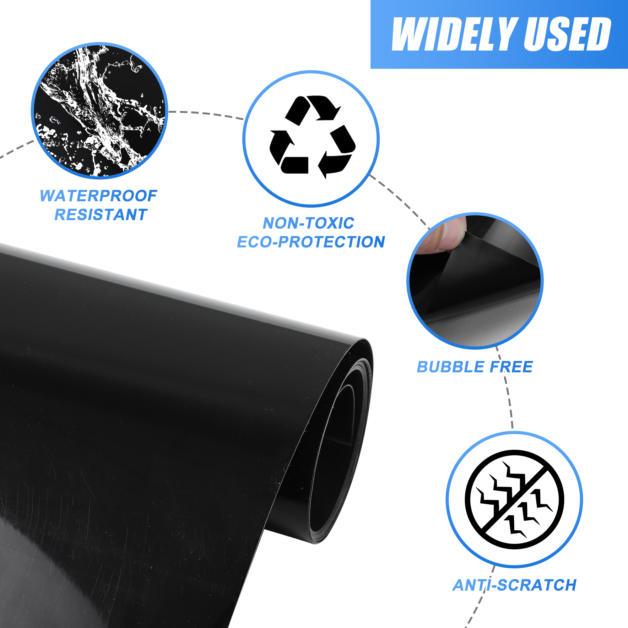 Unique Bargains Gloss Black Car Wrap Sticker Decal PVC Wrap Roll Bubble Free Self 0.66ft x 5ft