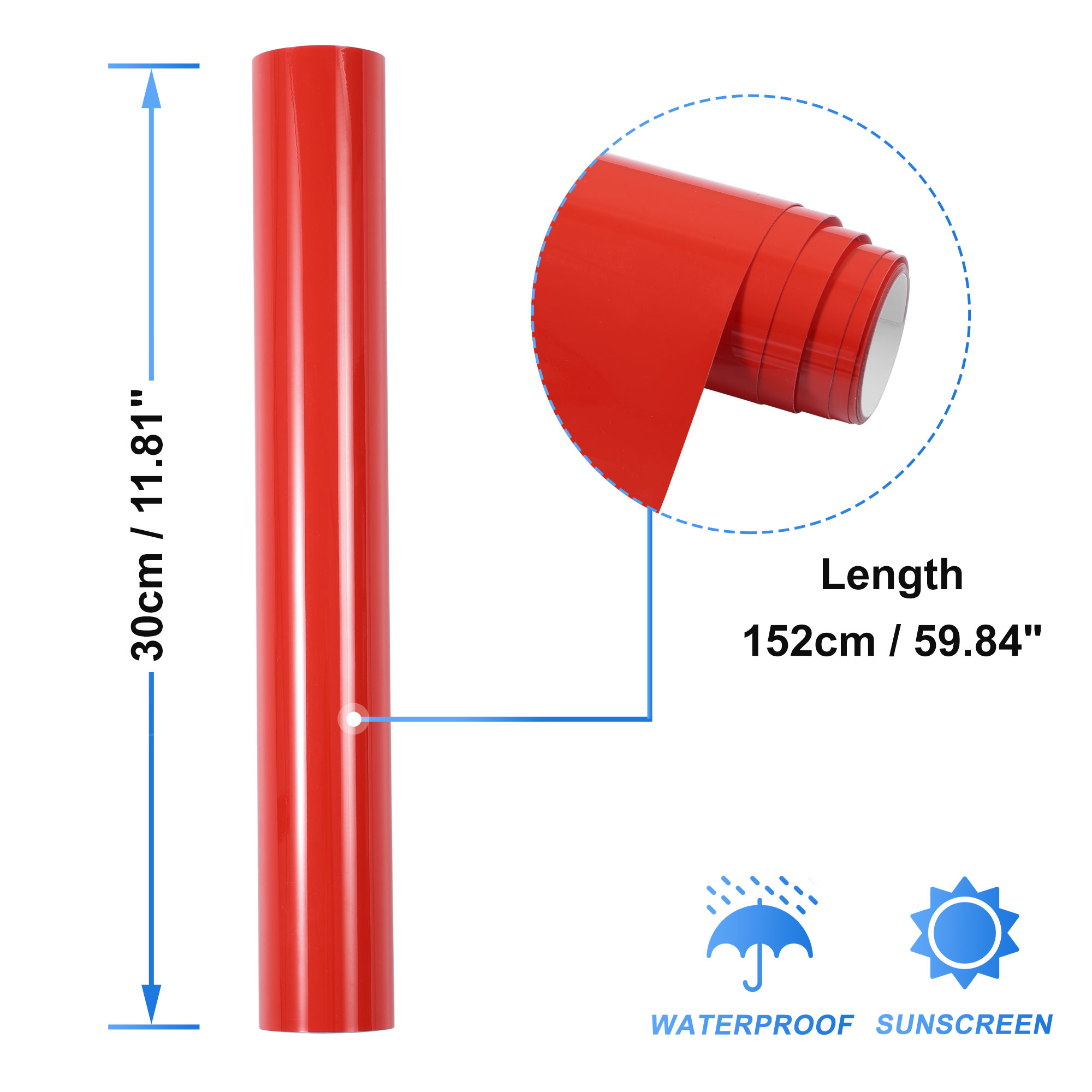 Unique Bargains Gloss Red Car Wrap Sticker Decal PVC Wrap Roll Bubble Free Self 1ft x 5ft