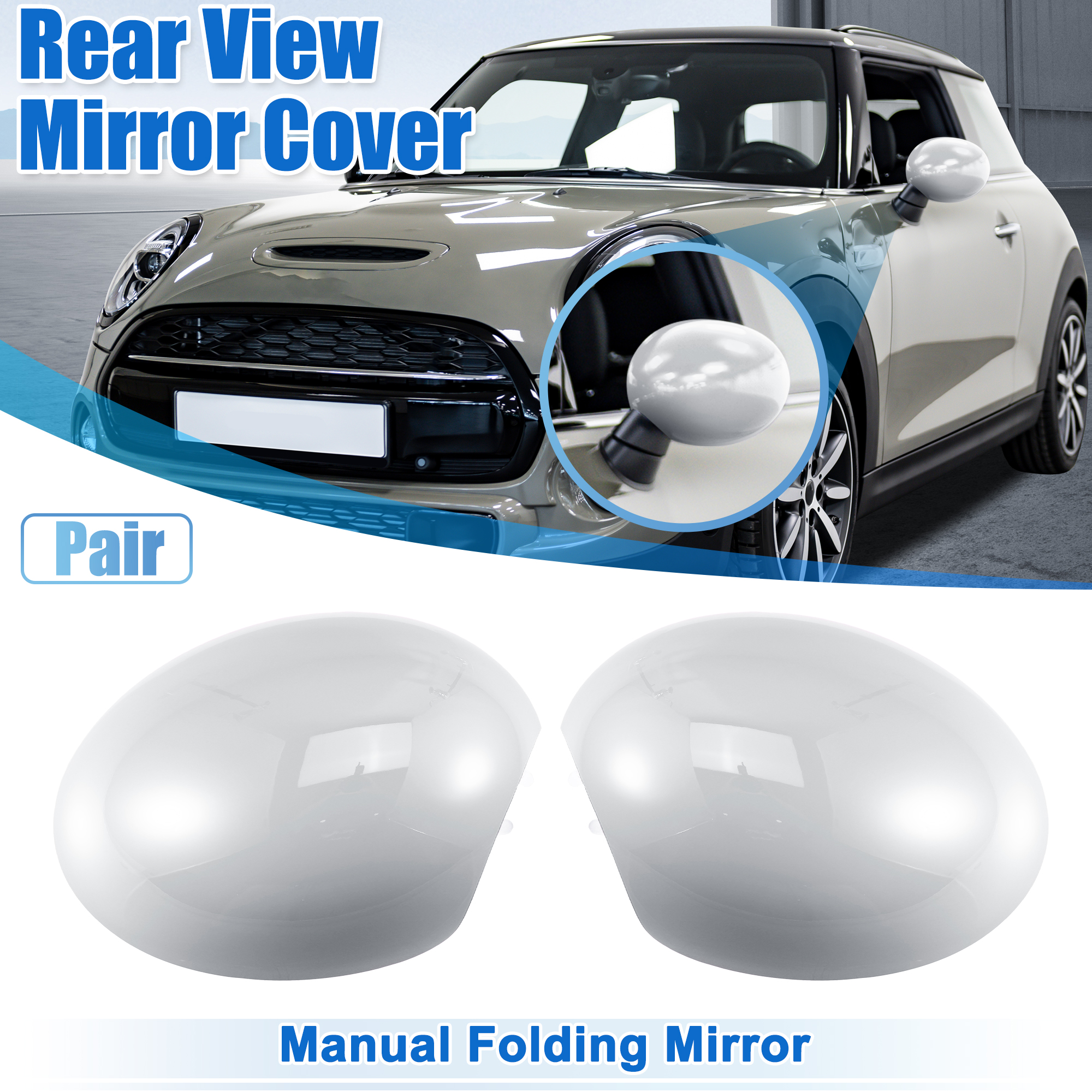 Unique Bargains 1 Pair Manual Folding Mirror Rearview Mirror Cover for Mini Cooper R55 White