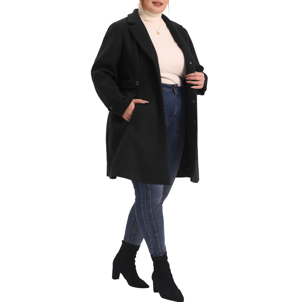 Unique Bargains Plus Size Pea Coat for Women Long Overcoat Elegant Winter Jacket Coats