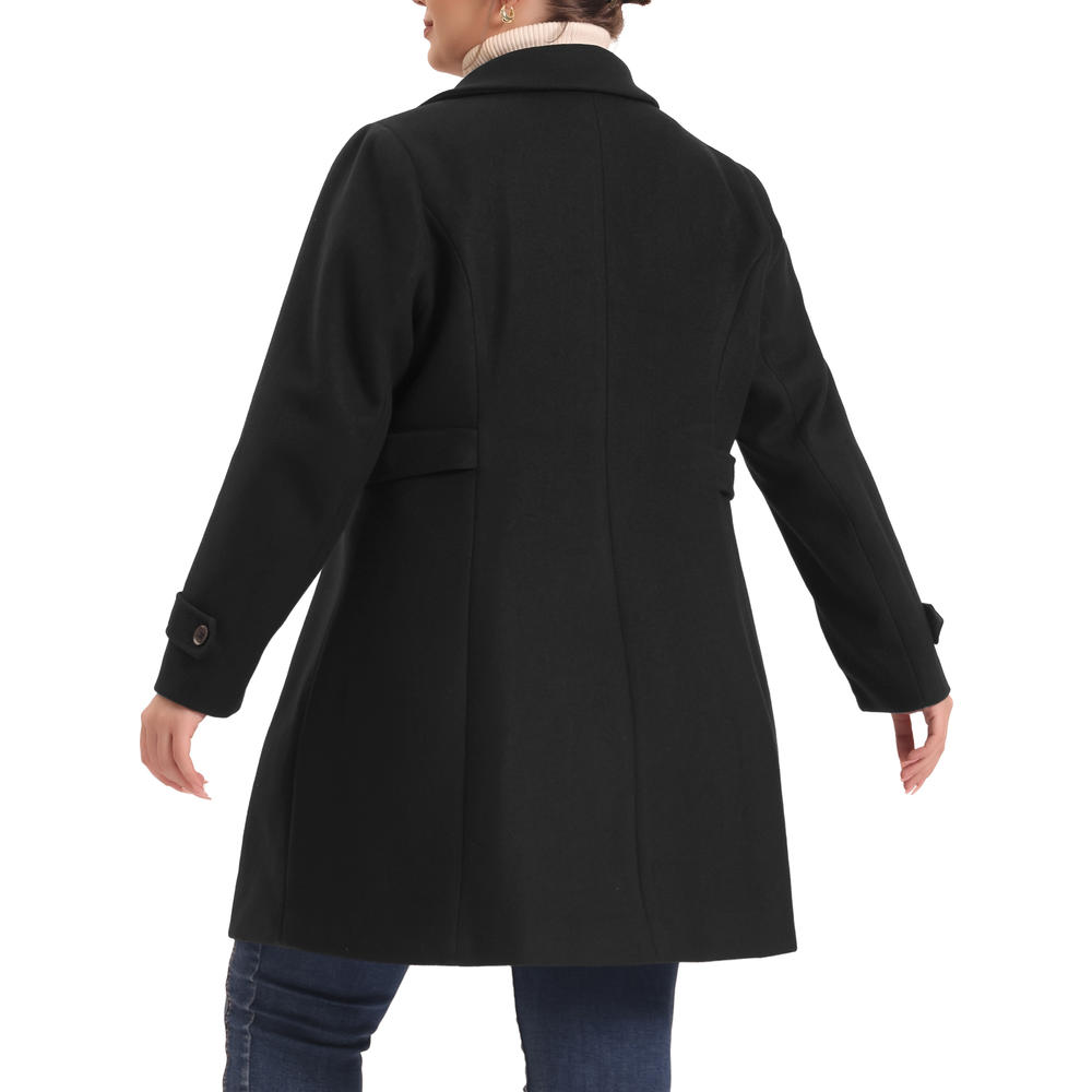 Unique Bargains Plus Size Pea Coat for Women Long Overcoat Elegant Winter Jacket Coats