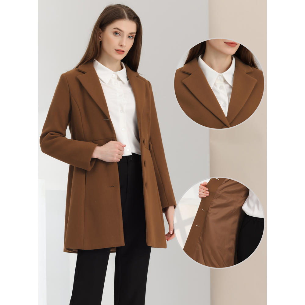 Unique Bargains Coat for Women‘s Notched Lapel Single Breasted Button Down Outerwear Winter Coats