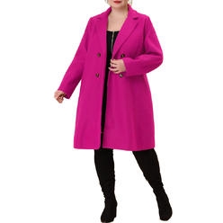 Unique Bargains Agnes Orinda Plus Size Long Coat for Women Notched Lapel Warm Winter Double Breasted Coat