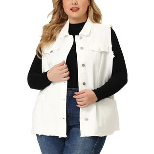 Agnes Orinda Women's Plus Size Denim Jacket Button Front Work Crop