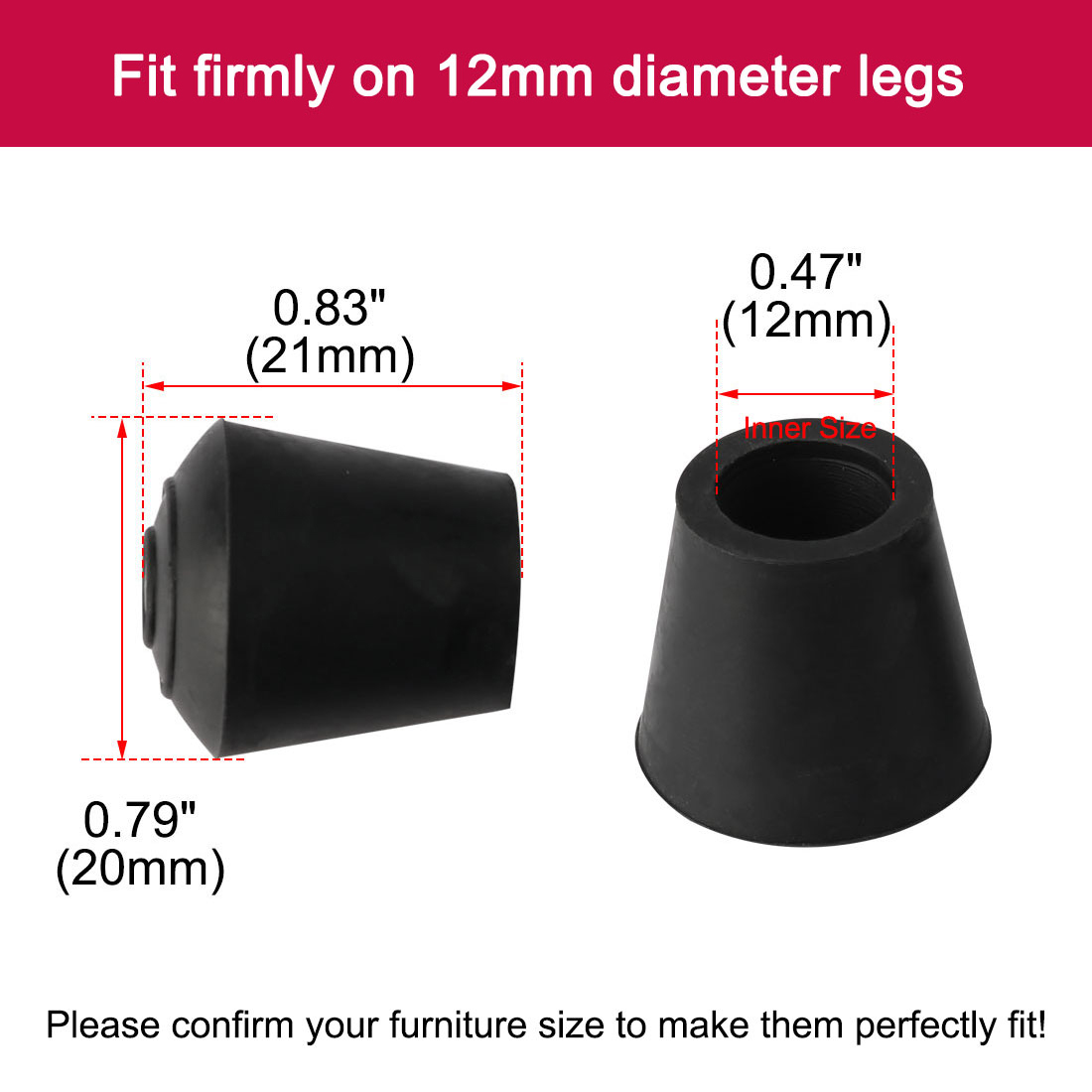 Unique Bargains Rubber Leg Cap Tip Cup Feet Cover 12mm 1/2" Inner Dia 8pcs for Furniture Table