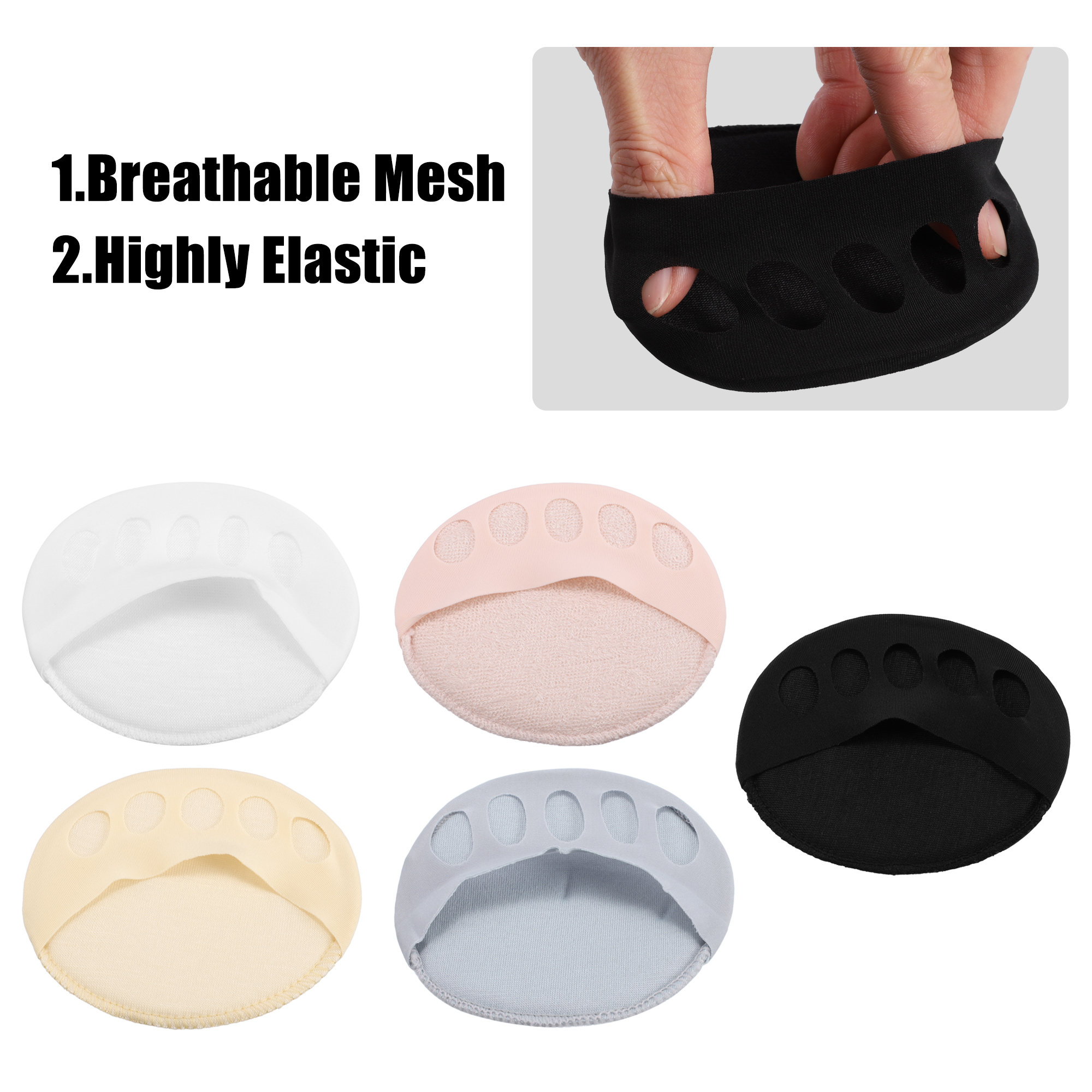 Unique Bargains 5 Pairs Forefoot Pads Five Toes Forefoot Pads Black White Pink Gray Beige