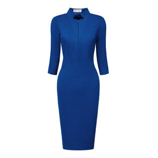 Unique Bargains Women's Sheath Dress Work Zipper Collar Pencil Dresses Royal Blue M Unique Bargains Women's Sheath Dress Work Zipper Collar Pencil Dresses Royal Blue M
