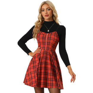 Unique Bargains Plaid Dress for Women's Spaghetti Strap Christmas Skater Dress Red S Unique Bargains Plaid Dress for Women's Spaghetti Strap Christmas Skater Dress Red S