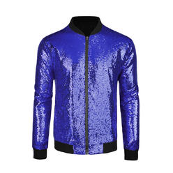 Unique Bargains Lars Amadeus Men's Long Sleeve Zipper Glitter Sequins Bomber Jacket