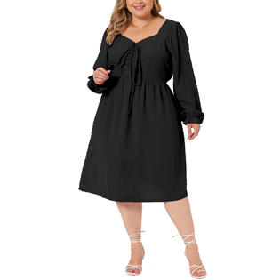 Unique Bargains Plus Size Midi Dresses for Women Long Sleeve Sweetheart V Neck Bow Tie Swing Ruffle Babydoll Swiss Dots Boho Dress Black 2X Unique Bargains Plus Size Midi Dresses for Women Long Sleeve Sweetheart V Neck Bow Tie Swing Ruffle Babydoll Swiss Dots Boho Dress Black 2X