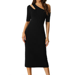 Unique Bargains Women's Short Sleeve Cutout Shoulder Bodycon Midi Sweater Dress Unique Bargains Women's Short Sleeve Cutout Shoulder Bodycon Midi Sweater Dress