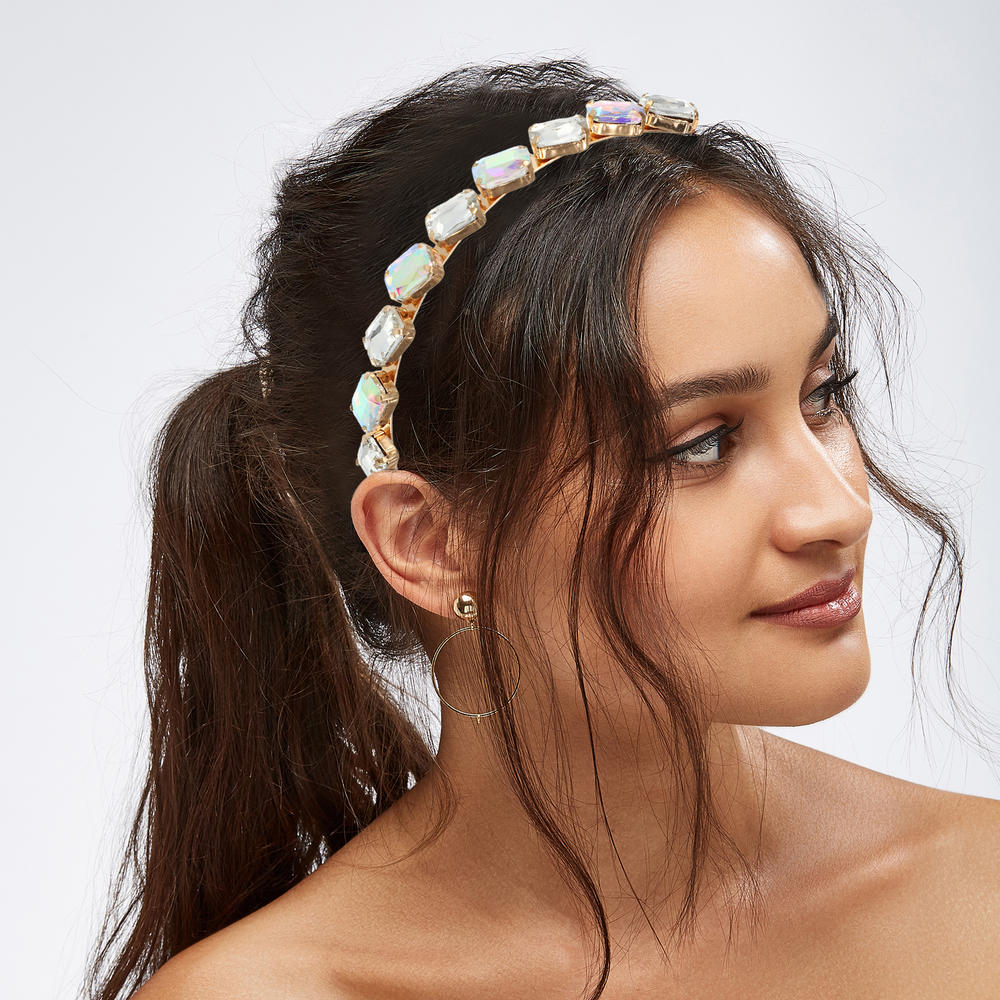 Unique Bargains Metal Colorful Glass Faux Crystal Hairband Rhinestone Headband
