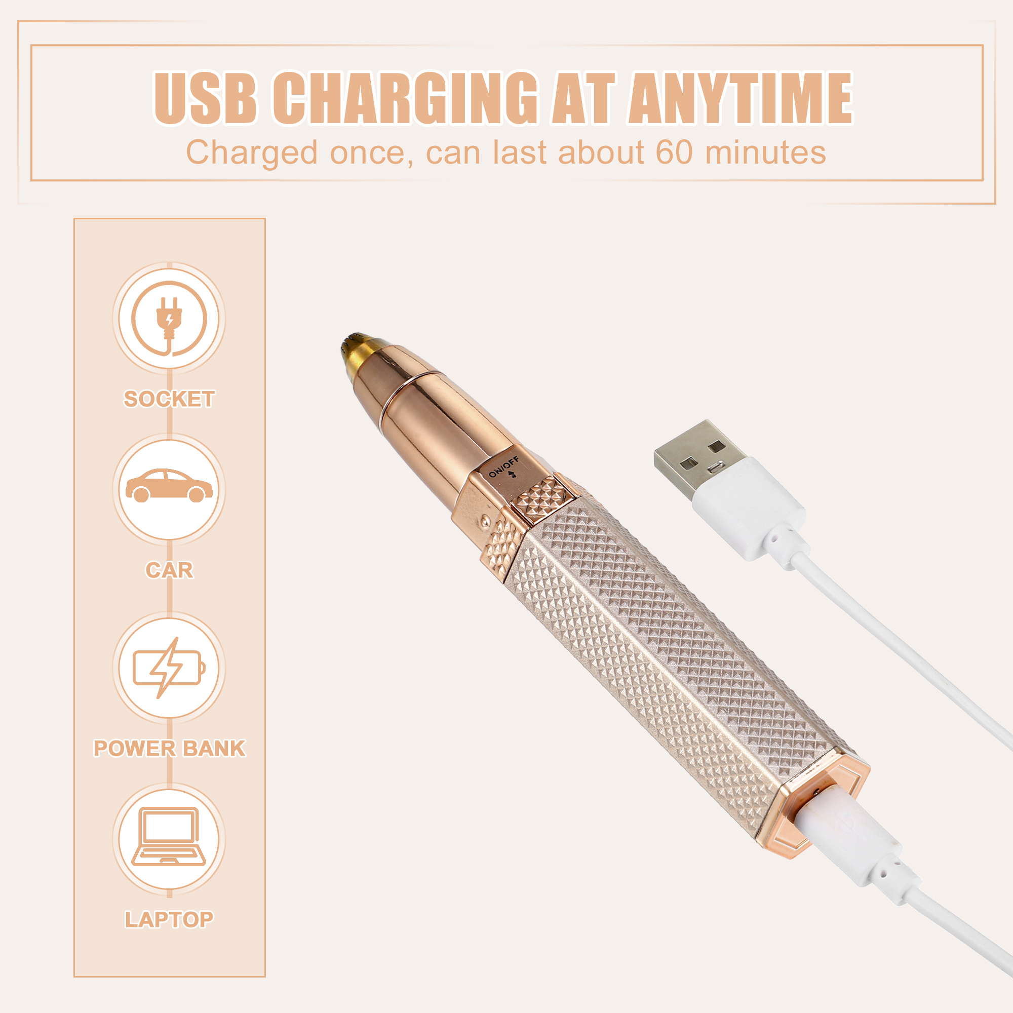 Unique Bargains Eyebrow Trimmer Facial Hair Removal for Women 4 in 1 Trimmer Rose Gold Tone