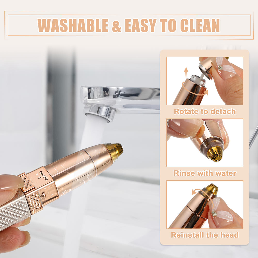 Unique Bargains Eyebrow Trimmer Facial Hair Removal for Women 4 in 1 Trimmer Rose Gold Tone