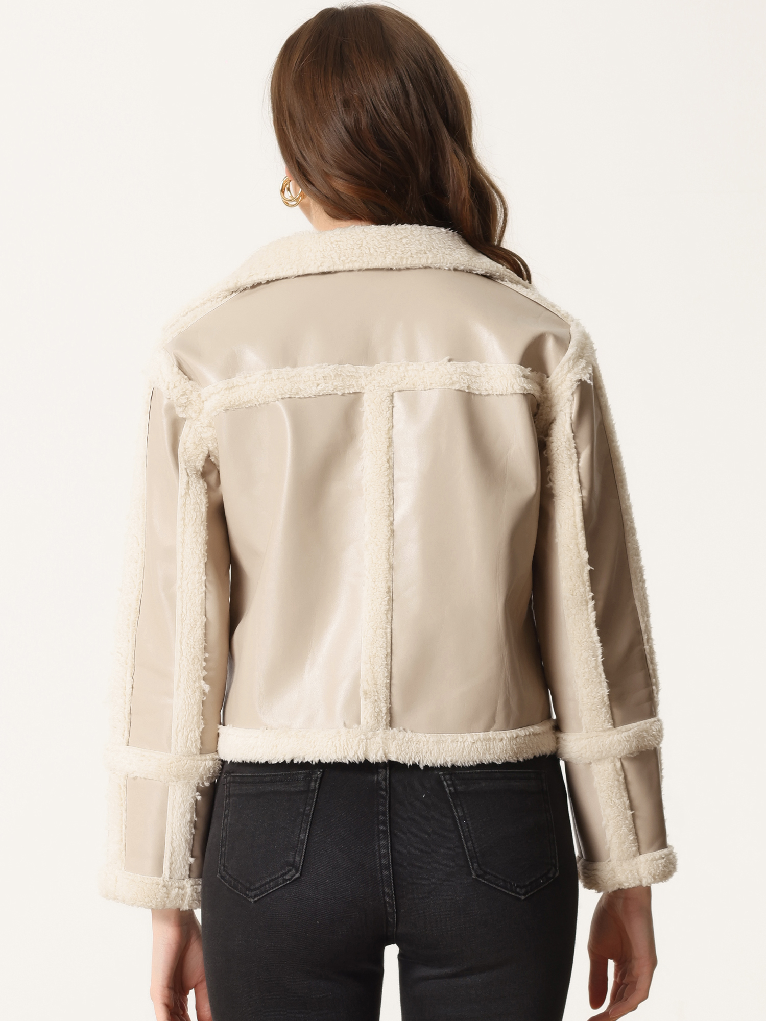 Unique Bargains Women's Faux Fur Paneled PU  Leather Thick Parka Jacket Warm Winter Coat
