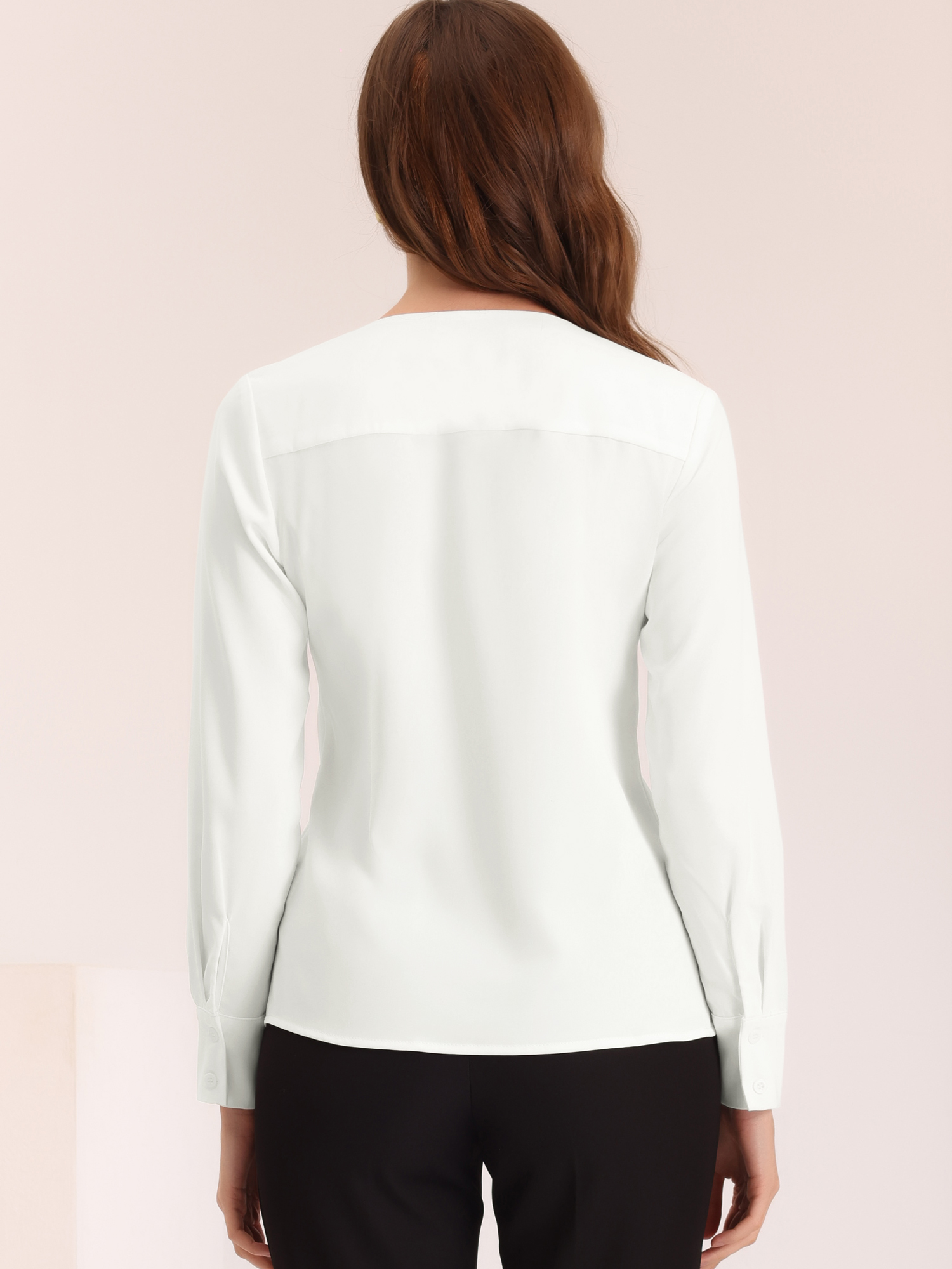 Unique Bargains Work Office Blouse for Women's Long Sleeve V Neck Blouse