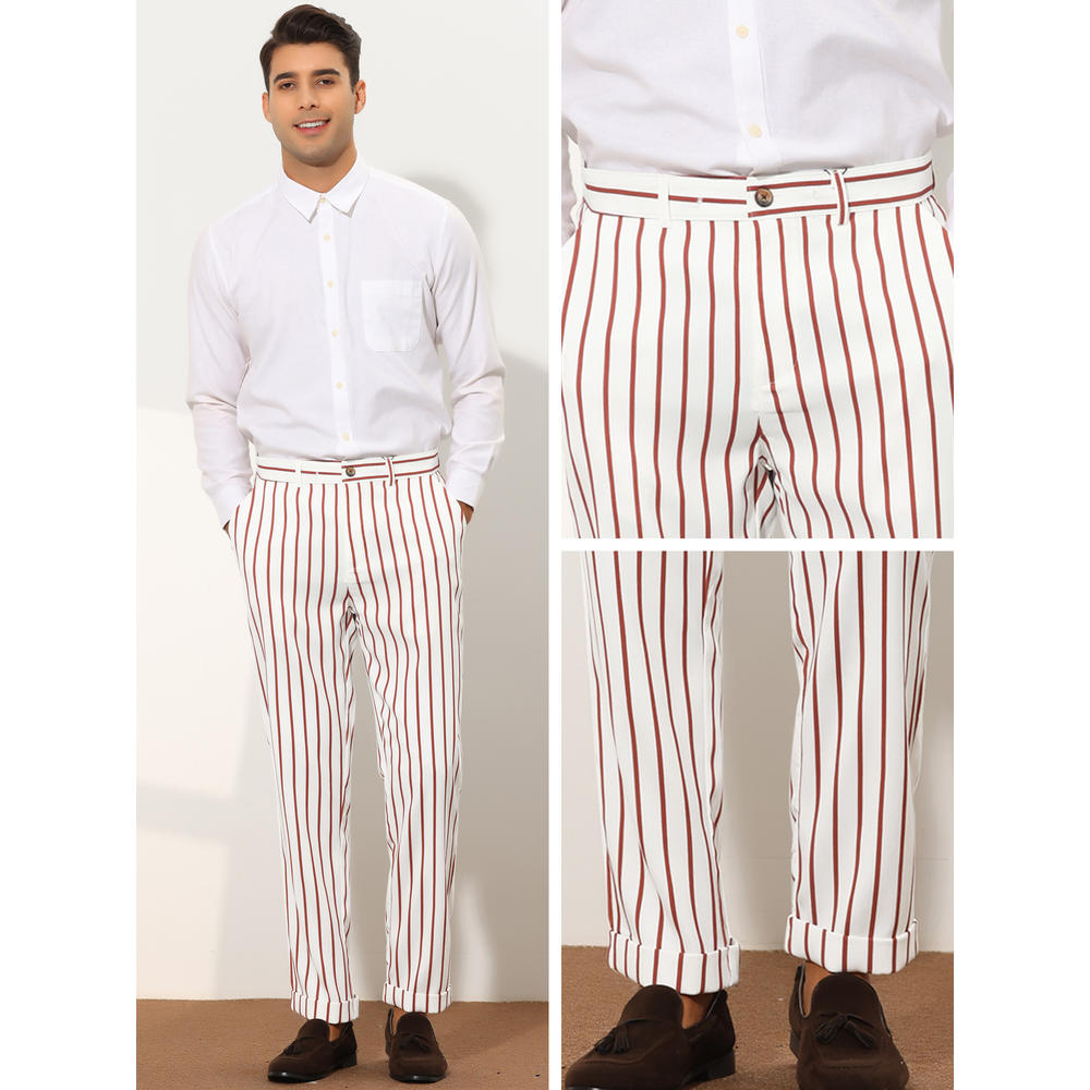 Unique Bargains Striped Dress Pants for Men's Regular Fit Flat Front Business Tapered Trousers