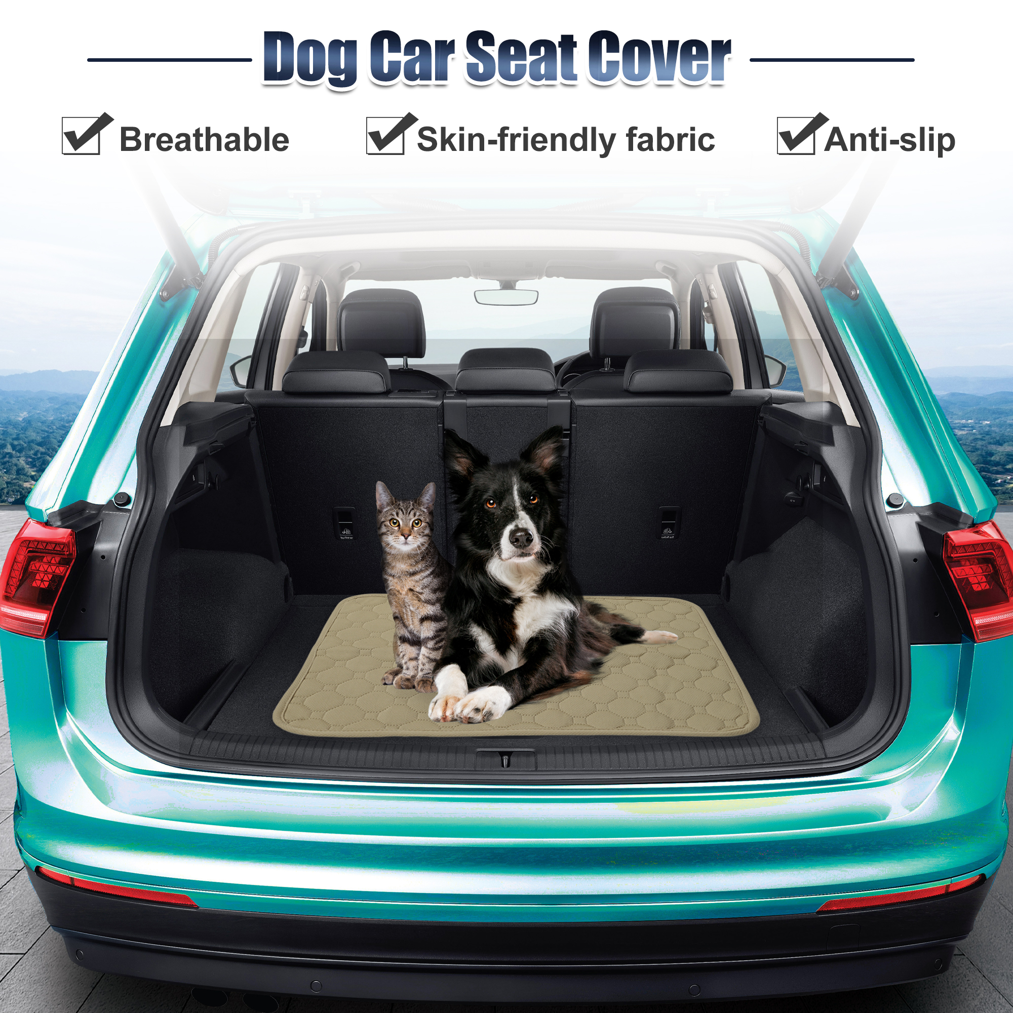 Unique Bargains Dog Seat Cover Reuse Nonslip Pet Car Seat Cover XS 50x35cm Khaki for Most Car