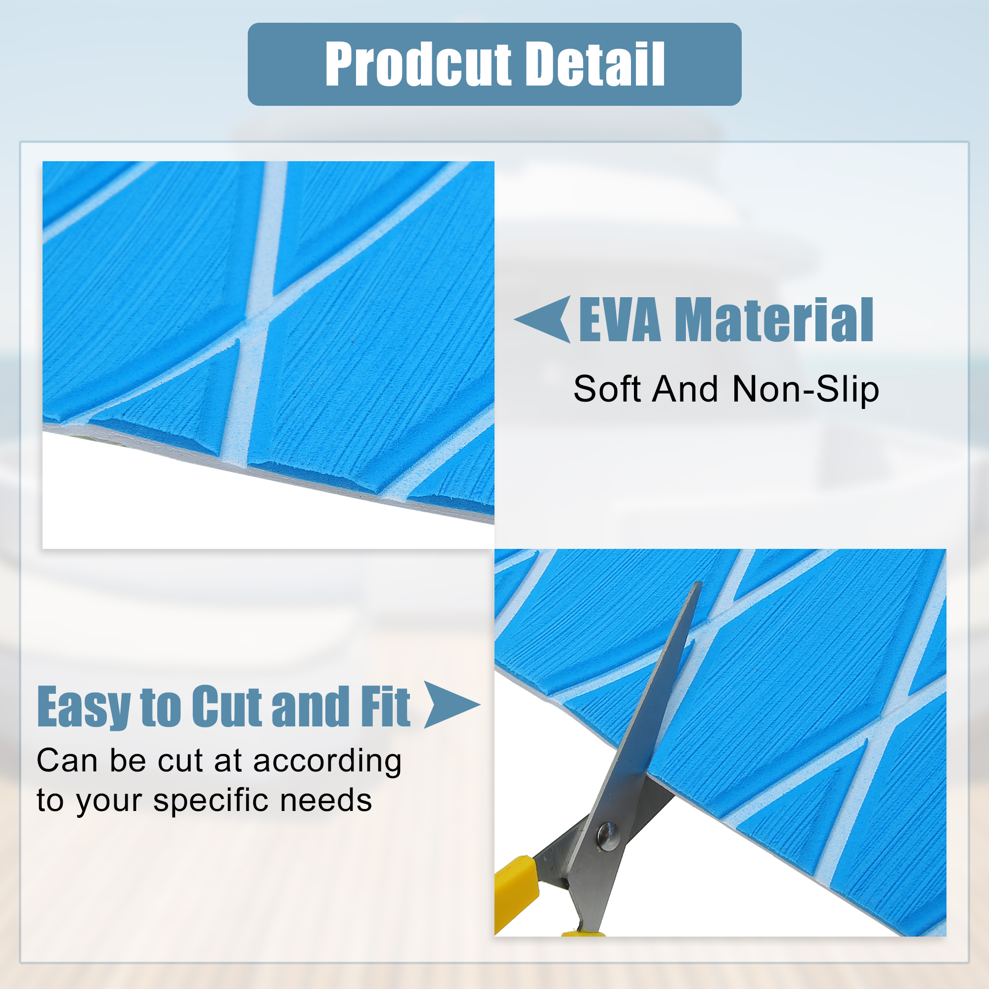 Unique Bargains 74.80"x13.80" EVA Faux Teak Decking Sheet for Boat Flooring Mat Blue and White