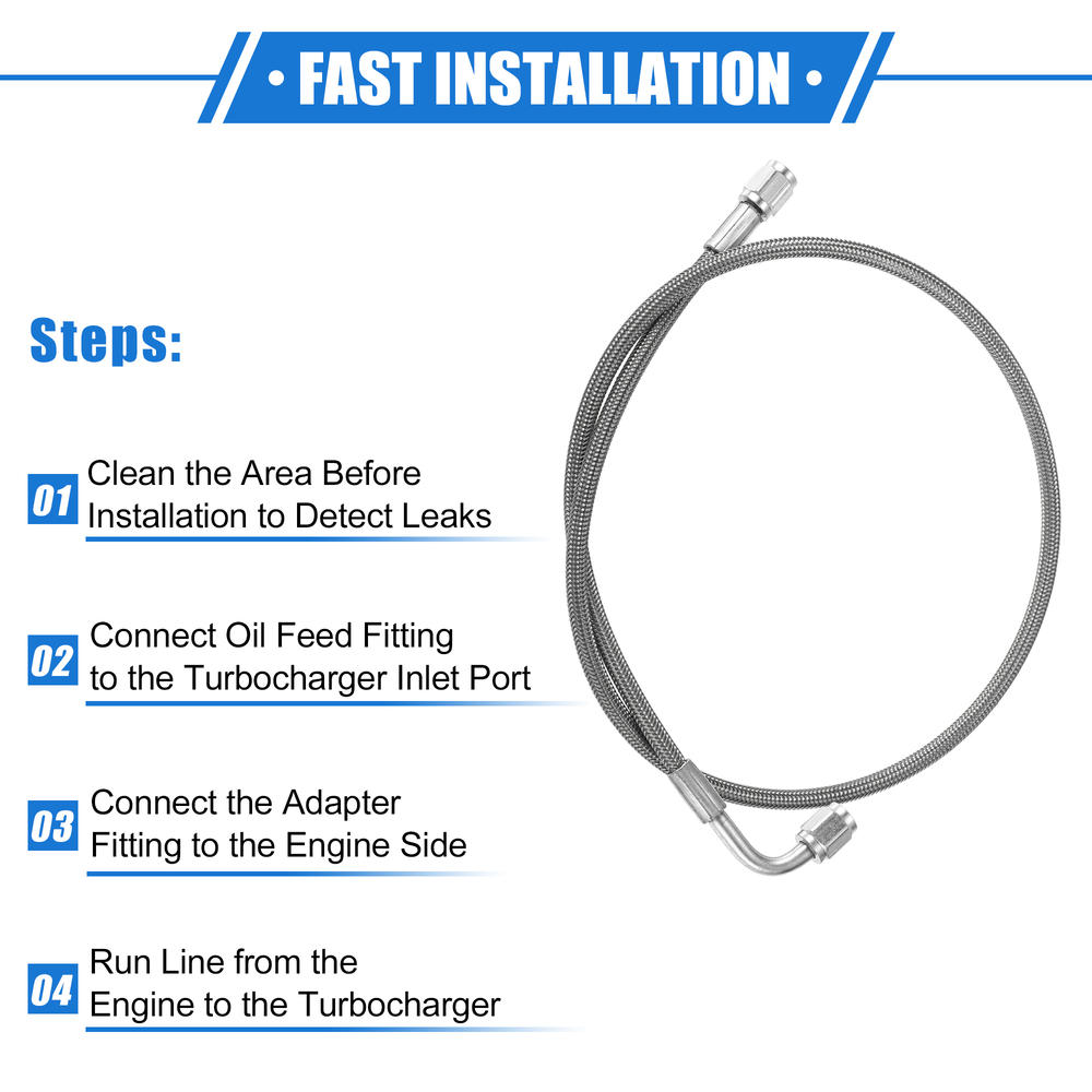Unique Bargains AN3 30" Turbo Oil Feed Line 90 Degree to Straight Hose End Universal for Car