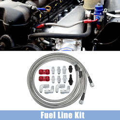 Unique Bargains Universal AN-6 70Inches Fuel Line Kit Stainless Steel Silver Tone Black 1 Set