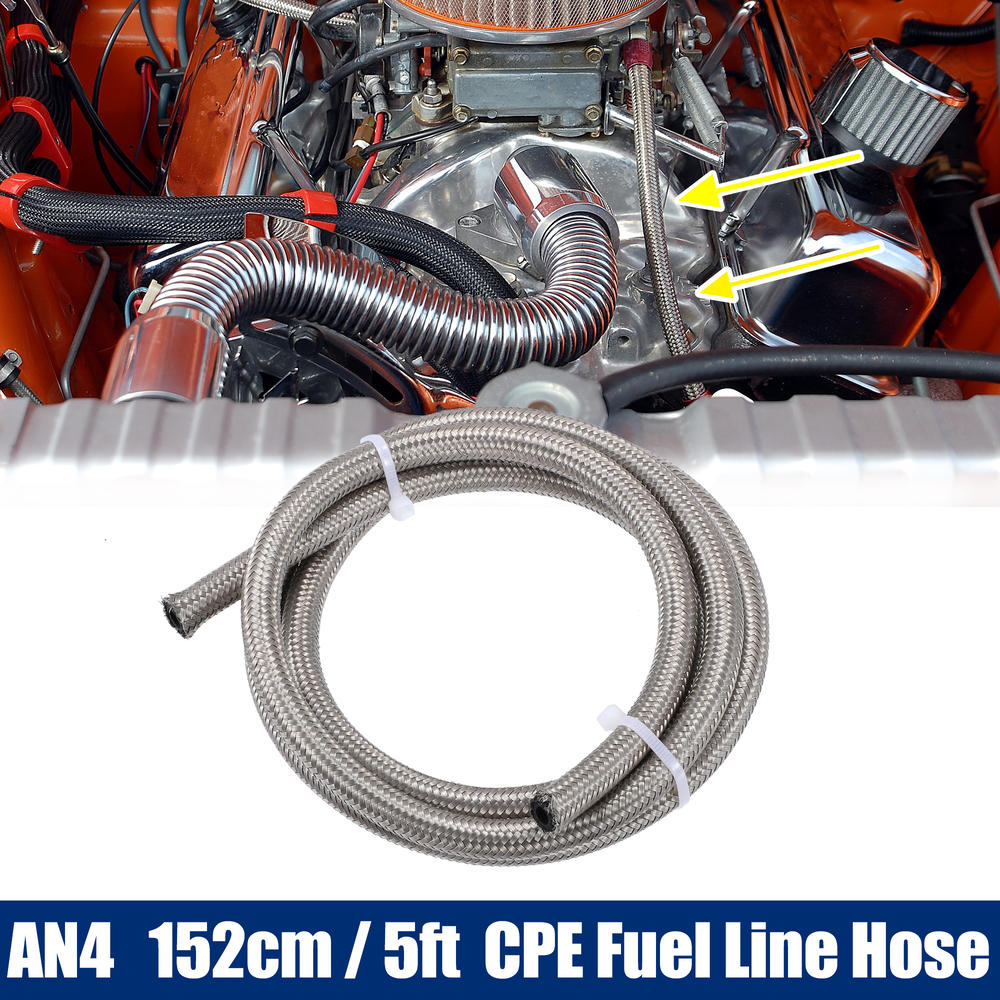 Unique Bargains 5ft AN4 Auto Braided Stainless Steel CPE Oil Fuel Gas Line Hose Silver Tone