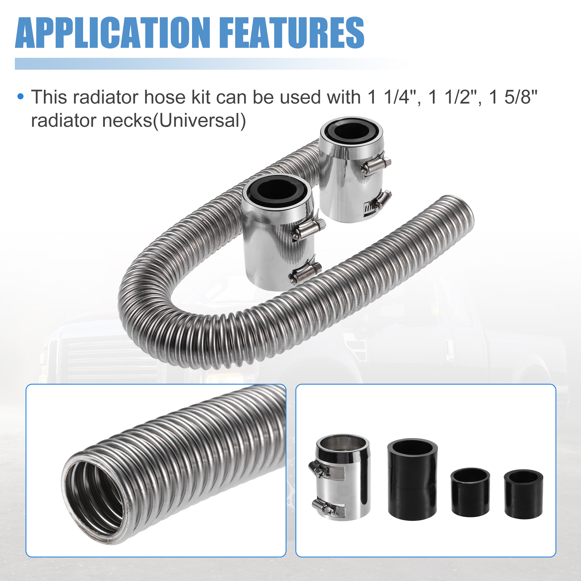 Unique Bargains 1Set 24 inch Flexible Radiator Hose Kit with 2 Clamps Replacement Silver Tone