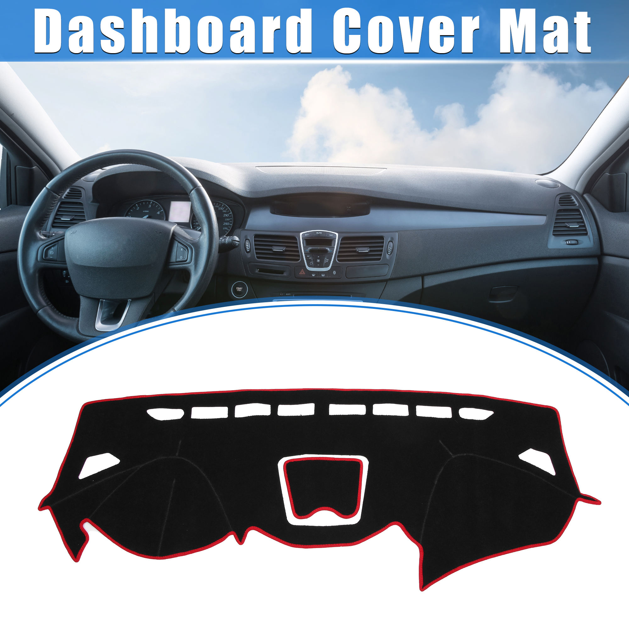 Unique Bargains Dashboard Cover Protector Mat for Hyundai Santa Fe 2013-2018 Polyester Black Red